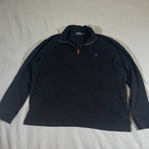 Polo Ralph Lauren Mens Black 1/4 Zip Long Sleeve Pullover Sweater Blue Logo‎